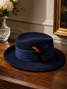 Vintage Michael Howard 100% Wool Fedora Hat Black Feather Sakowitz Men’s